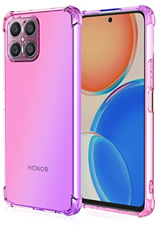 HONLEN Funda para Honor X8 (4G) Carcasa, (6.7 Inches) Gradiente Transparente TPU Silicona Case, Protección de Esquina Mejorada Cover Rosado Morado
