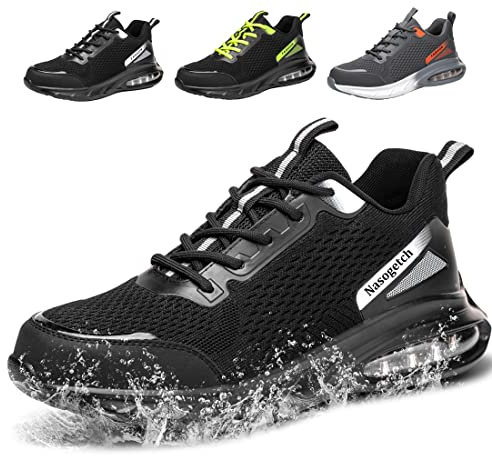 Fadezar Sicherheitsschuhe Herren Damen Wasserdicht Arbeitsschuhe Herren Leicht Atmungsaktiv Stahlkappenschuh Sportlich rutschfest Arbeitsturnschuhe Gr.36-46 Schwarz EU 45