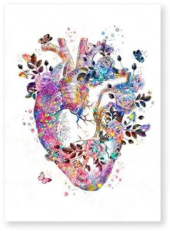RIMURA Menschliches Herz Druck Organ Anatomie Leinwand Malerei Medizin Anatomisches Poster Vintage Druck Aquarell Blumenbilder Klinik Deko (Color : 1, Size : 30x40cm Canvas)