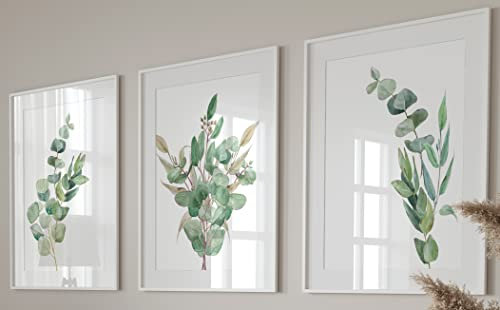 Eviepops Prints Eucalyptus Botanical Wall Art – Set of 3 Unframed Prints, Minimalist Green Plant Decor, Abstract Tropical Leaves Posters for Living Room, Bathroom, Bedroom Modern Nature Artwork (A4)