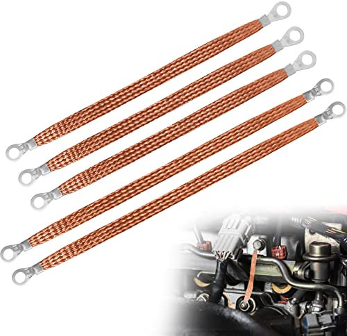 Universal Engine Ground Strap Automotive, Professional Vehicle Grounding Straps, 3 Pcs 10 x 1/2 & 2 Pcs 13 x 1/2 Ground Cable Strap Kit, Automotive Wire Ground Strap for Most Cars, Ring Terminals