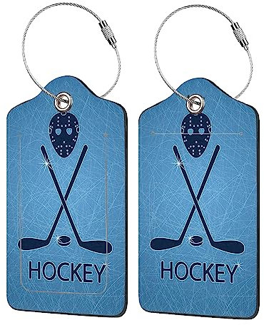 EOBKLAX Gepäckanhänger für Koffer, 2 Stück, Hockeyschläger, Gepäckanhänger mit Sichtschutzklappe, Namensschild und Metallschlaufe für Damen, Herren, Mädchen, Gepäck, Tasche, Rucksack, Instrument