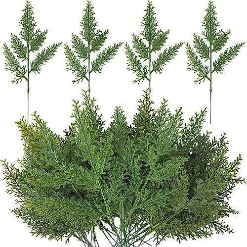 Purple Star 40 PCS Artificial Green Cedar Branches- 12.5Inch Christmas Faux Cypress Pine Stems- Fake Greenery Sprigs Cedar Picks for Vase Wreath Garland Tree DIY Crafts Xmas Indoor Outdoor Home Decor