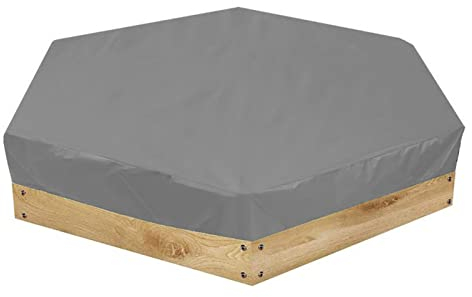 Sandbox Cover, Waterproof Hexagon Sandpit Cover with Drawstring, Dustproof Anti UV Pool Protective Cover for Outdoor, Sandpit Canopy Sand Toys Cover (140x120x20cm) (Grey)