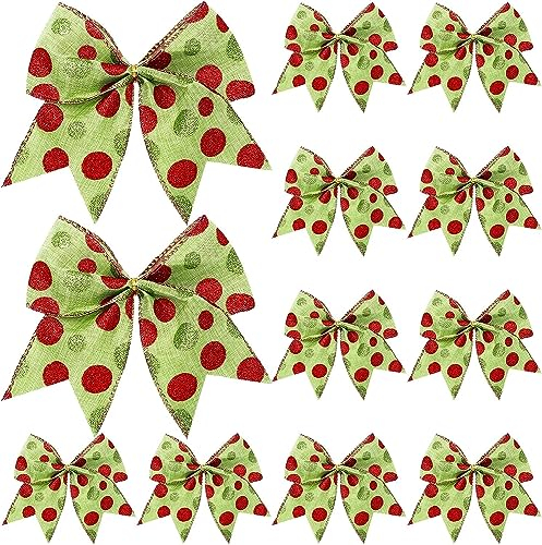 LATERN 24 Piezas Rojo Verde Arcos de Navidad, 15CM Arcos de Coronas Navideñas Grandes Lazos de Puntos de Árbol de Navidad Adornos de Cintas para Guirnalda de Navidad Boda Fiesta Regalo Envase (Punto)