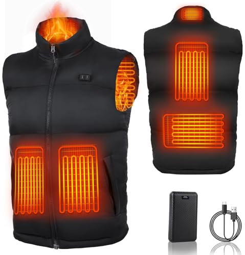 Veste Chauffante Homme avec 7.4V 18400mah Batterie Incluse, Gilet Chauffant 3 Températures Réglables Gilet Chaud Lavable pour Ski Moto Chasse Randonnée la Pêche