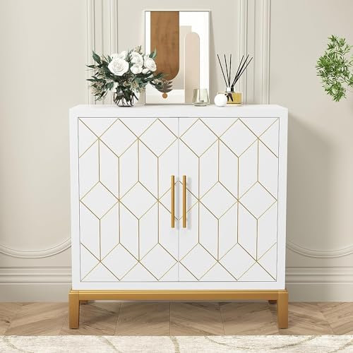 HOLTICO Sideboard Storage Cabinet, Kitchen Wooden Sideboard Modern Large Living Room Sideboard Cupboard with 2 Door Buffet Table, White