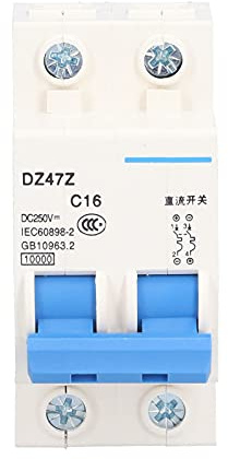 DZ47Z-2P, 250V 16A, DC Trennschalter Solar, Miniatur-Leistungsschalter DIN-Schienenmontage Niederspannung Elektrische Geräte 2P DC 250V DZ47Z16A