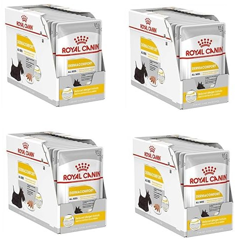 Royal Canin Dermacomfort Mousse | 4er Pack | 4 x 12 x 85 g | Alleinfuttermittel für ausgewachsene Hunde ab dem 10. Lebensmonat