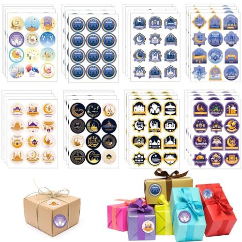 Capgoost Eid Mubarak Aufkleber, 384pcs Ramadan Sticker, Eid Ramadan Etiketten Stickers für Geschenktüten, Selbstklebende Runde Muslim Ramadan Aufkleber für Geschenkverpackung Umschlag Süßigkeiten