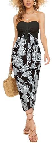 Gosunny Robe de plage pour femme - Sans manches - Élégante - Bandeau bohème - Robe longue pour les loisirs, Maxi White Leaf, M