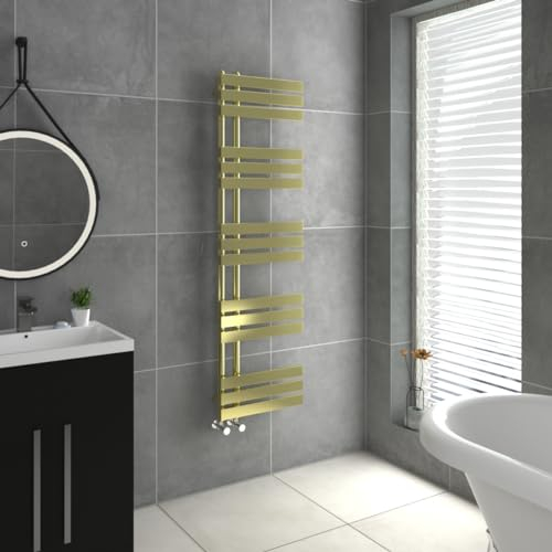 Warmehaus Designer Heated Towel Rail D Shape Bathroom Ladder Style Radiator Warmer Central Heating Brushed Brass 1600x450mm