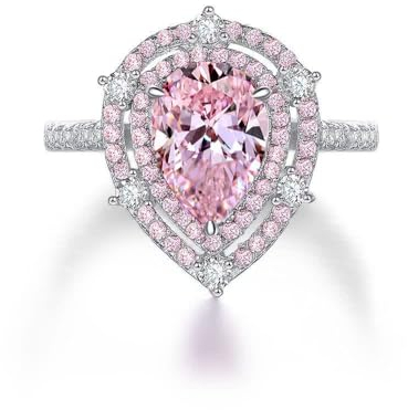 GemKing R0925 Sterling silver high carbon diamond ring for women 1.5ct diamond pink pear shape 7 * 10 surrounded by diamonds