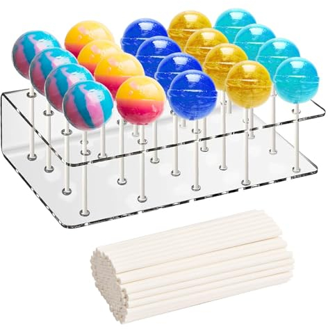 Qinsky Lollipop Ständer,20 Löcher Cake Pop Ständer Acryl Lollipop Holder mit 100 Lollipop-Papierstäbchen für Geburtstag Halloween Hochzeit Party Deko
