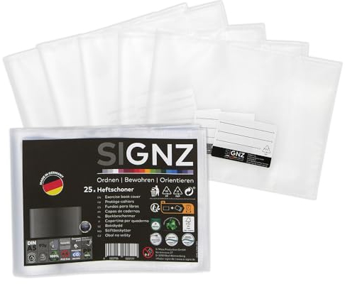 SIGNZ Heftschoner DIN A5, 25 Stück, querkant, transparent, starke 90my (0,09mm), CO2-neutral hergestellt, made in Germany