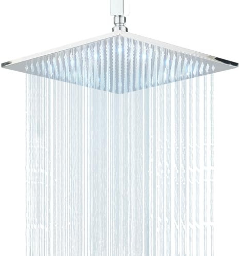 JUNSHENG Soffione Doccia da 12 Pollici, Doccia a Pioggia Quadrata in Acciaio Inossidabile con LED (Placcato), 30x30 CM