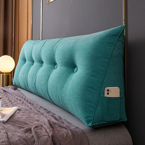 MONDEX Rückenkissen Bett, Lang Keilkissen Hohen Rückenkissen Kissen Bettkissen Rückenlehne Nackenstützkissen Rückenstützkissen Lordosenstütze Lesekissen für Bett und Sofa,Blau,60 * 50 * 20cm