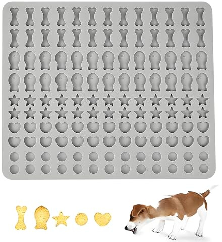 Backmatte Hundekekse, Silikon Hundekekse Backform, 5 Formen in 1 BPA-Freie Backmatte Hundeleckerlies Mini Backunterlage für DIY Hundekekse und Leckerlis (Hellgrau, 130 Gitter)