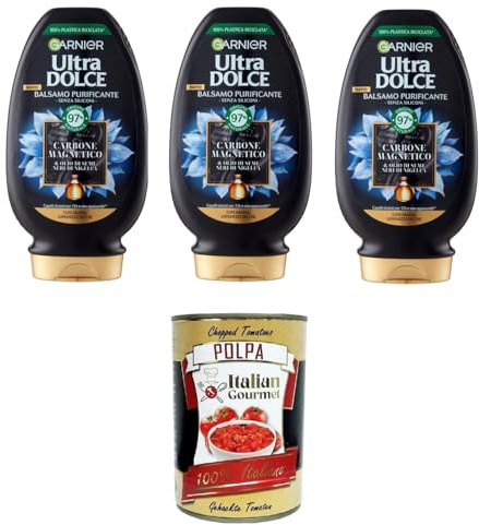 G. Ultra Dolce Balsamo Purificante e Idratante Carbone Magnetico, Magnetischer Aktivkohle-Reinigungs- und Feuchtigkeitsbalsam,3x200 ml+ Italian Gourmet polpa 400g