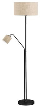 Fischer & Honsel Stehleuchte LOTTI Schwarz mit Leselampe & Leinenschirm Beige, 175cm groß