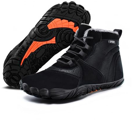 FlexEase Winter Barfußschuhe Winterschuhe Barfuss Warm Gefüttert Winterstiefel für Herren Damen Black41EU