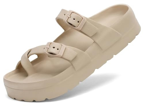 Waysoland Sandalen Damen Sommer,Orthopädische Damen Bequeme Folien Dicke Sohlen Plattform Sandalen mit einstellbarer Schnalle und Ultra Kissen