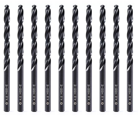 DelitonGude 4,8 mm Forets à torsion HSS M35 au cobalt en acier rapide, 10 pièces, conviennent pour aciers, fonte et autres métaux