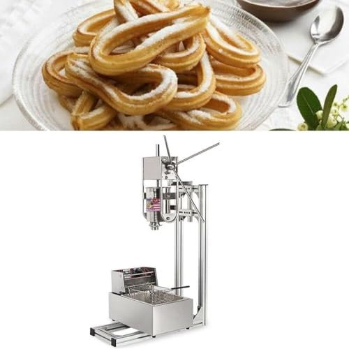 QUSYZD 3-l-Churros-Maschine + 6-l-Fritteuse, manuelles Maker-Set aus Edelstahl mit 5 Düsen, kommerzieller Maker zum Frittieren von Churros,
