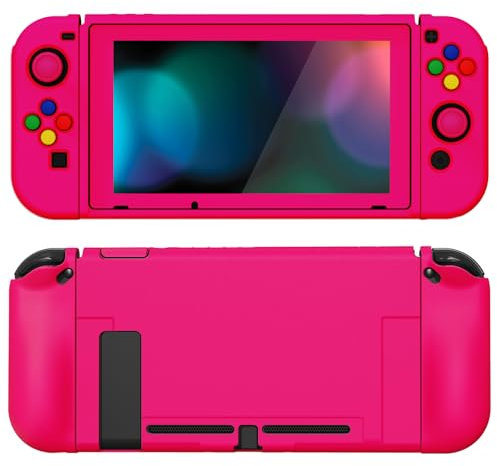 PlayVital Cover per Nintendo Switch,Custodia Copertura Morbida TPU Protettiva per Nintendo Switch Joycon Console&Pellicola Vetro Temperato&Copri Analogici&Copri Tasti(ZealProtect)-Rosa Vivo