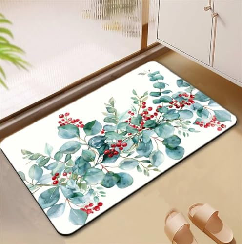 Badematte Leaves Badezimmerteppich Groß 80x150cm Badteppich Rutschfester Waschbar, Super Absorbierende Badematten Badteppiche Duschvorleger Schnelltrocknend Rutschfest Badezimmer Teppiche D4-486