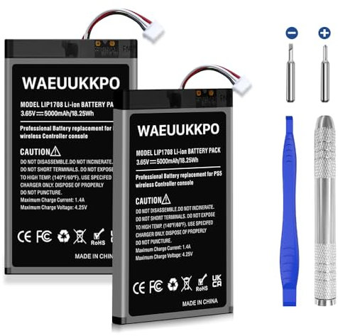 WAEUUKKPO PS5 Controller Akku, Ersatzakku mit hoher Kapazität LIP1708 für Sony PS5 Playstation 5 DualSense CFI-ZCT1W Wireless Controller mit Toolkits (2 Stück)