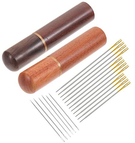 BELLIFFY Handnähnadeln Mit Großem Öhr Aus Strapazierfähigem Eisen Mit Praktischem Holzetui Verschleißfest Und Angenehm Für Anfänger Zum Stopfen Stricken Und Basteln