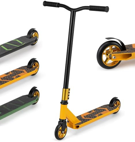 COSTWAY Pro Stunt Scooter, Intermediate Beginner Trick Scooters with Aluminum Deck, ABEC-7 Bearings and 110mm Wheels, Freestyle Kick Scooter for Boys Girls Teens Age 10+ (Yellow)