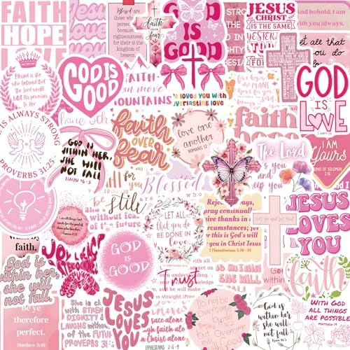 Pinke christliche Aufkleber, inspirierende Bibelvers-Aufkleber, wasserdicht, Jesus-Aufkleber für Wasserflaschen, Laptop, Journaling, Erwachsene und Frauen, Glaubensgeschenke