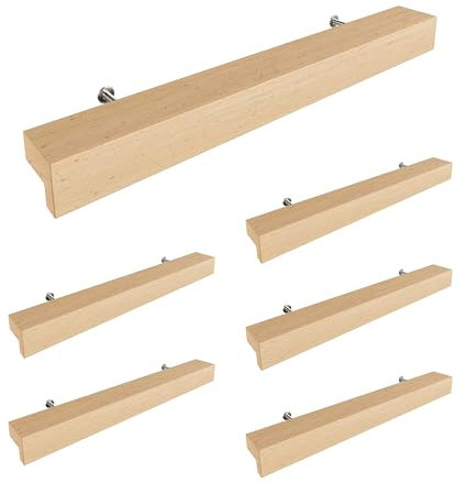 Sossai Holz Möbelgriffe aus Buche | GAH01 | Lochabstand 128mm, Länge 188mm, 6 Stück