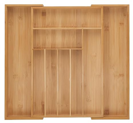 Relaxdays Besteckkasten, 7–9 Fächer, ausziehbarer Besteck Schubladeneinsatz, HxBxT: 5 x 30,5-50 x 47 cm, Bambus, Natur