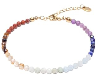 BERGERLIN 7 Chakra Armband Damen Herren, Naturstein Perlen, Silber/Gold | 7 Chakra Armband Damen & Herren: Naturstein Armband Gold/Silber, echte Heilsteine – vom deutschen Prüflabor bestätigt.