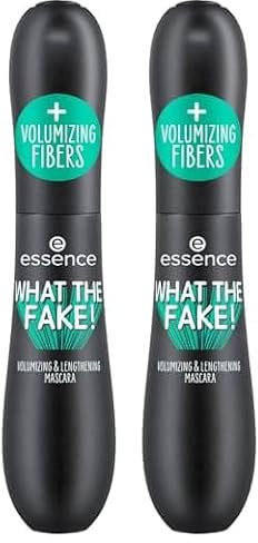 essence WHAT THE FAKE! VOLUMIZING & LENGTHENING MASCARA, Nr. 01, Schwarz, volumengebend, sofortiges Ergebnis, vegan, ohne Mikroplastikpartikel, Nanopartikel frei, ohne Parfüm, 2er Pack (16ml)