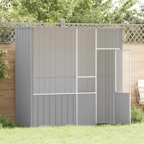 Massbinet Voliere Vogelkäfig mit abschließbarer Vogelhaus Grau 215x78x200 cm Verzinkter Stahl