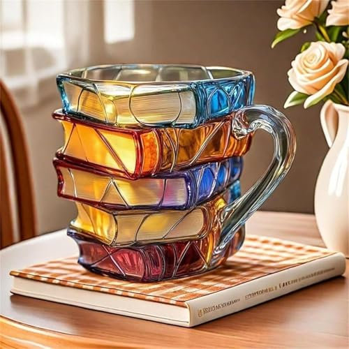 Bemalte Buch Tasse Kaffeetasse, 3D Kreative Kaffeebecher Mug Bücherstapel Teetassen Für Leseliebhabe Geschenk