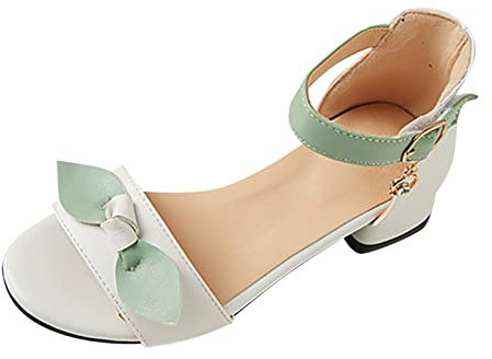 Generisch Sandali da bambina scarpe per bambini con motivo floreale, punta aperta, tacchi bassi, comodi per matrimoni, feste, tempo libero, bianco, 35.5 EU 3X-Stretta