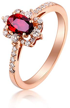 Stfery Ring 18 Karat Rose Gold Damen, Trauringe mit Rubin in Ovalschliff, Diamantring Echtschmuck, Gr.60 (19.1)