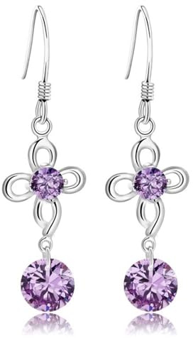 Earrings For Women, Pendientes Colgante Piedra Púrpura Nudo Chino para las Señoras de la Joyería de la Fiesta, Lila, Acero aleado, Circonia cúbica