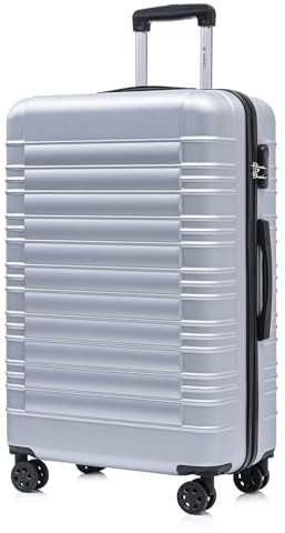 YONSLY Koffer Suitcase XL Silber, Trolley Reisekoffer, Rollkoffer Handgepäck mit 4 Rollen 360°, Hartschalenreisekoffer, Zahlenschloss, Weicher Gummigriff