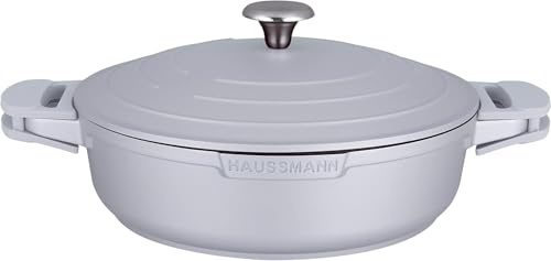 Haussmann Héritage® Shallow Marmite/Faitout 28cm,Haute qualités Revêtement façon Pierre- sans PFOA- poignée Amovible－Tous Feux Dont Induction adapté au Four (Gris, Shallow Faitout 28x8cm)