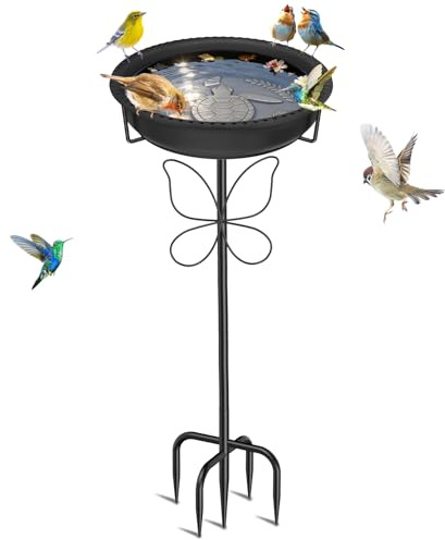 Vogeltränke Stehend mit Abnehmbare Vogelwanne im Freien, Rostdichte Vogelbecken Schüssel Wassertränke für Vögel, Vogelbäder Futterschale für im Freien Garten Patio Garten Rasen Dekor (Schwarz)