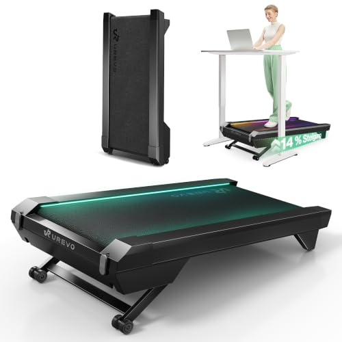 UREVO CyberPad Smart Walking Pad Laufband mit 14% automatischer Steigung | Schlankes Untertisch-Laufband für das Training im Büro, leiser bürstenloser Motor, großzügige Lauffläche, KI-gestützte App