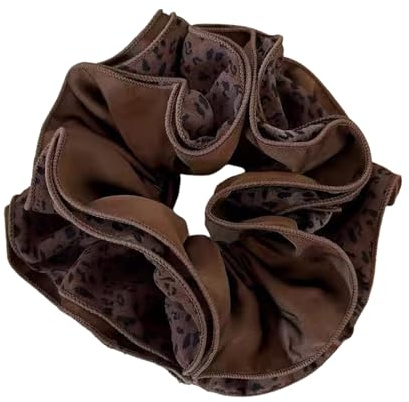 Chouchous à cheveux deux tons café quatre couches avec bords cousus pour coiffe, tissu extensible doux et extensible pour queue de cheval, chouchous à couture