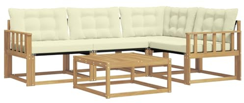 vidaXL Outdoor-Sofagarnitur 5 pcs Weiß und Creme 79 x 79 x 37 cm, Moderne Garten-Sofa-Garnitur, langlebige Möbel, schicker Akazienholz-Sitz, Bequeme Terrassen-Lounge