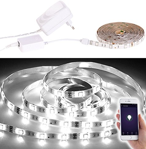 Luminea LED-Streifen IP44: WLAN-LED-Streifen, weiß, 2 m, Amazon Alexa & Google Assistant komp. (LED SMD Streifen Licht, LED Lichtband, Schrankleuchte)